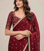 Designer fandy satin premium embroidered saree with mirror lace border