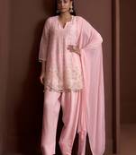Pink embroidered silk blend a-line pant  kurta set