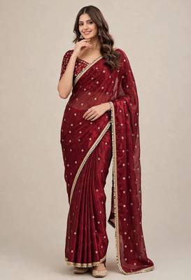 Designer fandy satin premium embroidered saree with mirror lace border 2