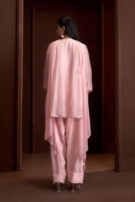Pink embroidered silk blend a-line pant  kurta set 3
