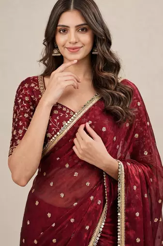Designer fandy satin premium embroidered saree with mirror lace border