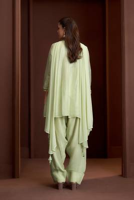 Green embroidered silk blend a-line pant  kurta set 3
