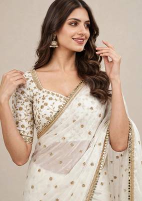 Elegant fandy satin designer saree with premium mirror lace border 1