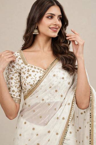 Elegant fandy satin designer saree with premium mirror lace border