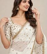 Elegant fandy satin designer saree with premium mirror lace border