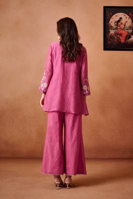 Pink embroidered chanderi silk a-line pant  co-ords 3