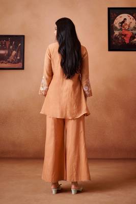 Peach embroidered chanderi silk a-line pant  co-ords 3