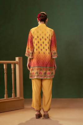 Yellow embroidered crepe straight pant  co-ords 3