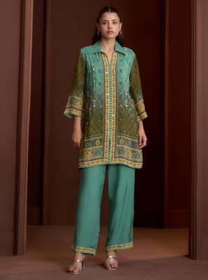 Rust embroidered crepe straight pant  co-ords 1