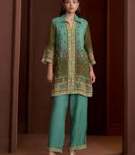 Rust embroidered crepe straight pant  co-ords