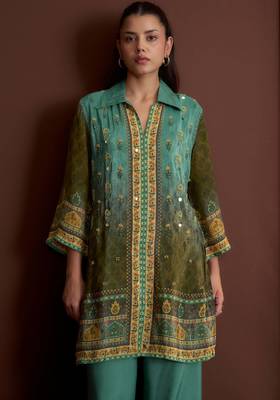 Rust embroidered crepe straight pant  co-ords 2