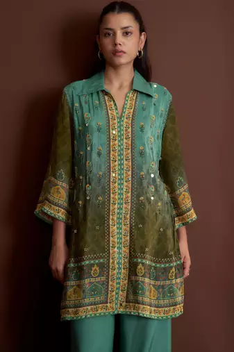 Rust embroidered crepe straight pant  co-ords