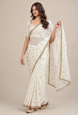 Elegant fandy satin designer saree with premium mirror lace border 2