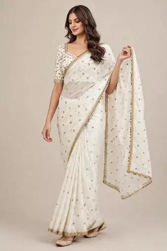 Elegant fandy satin designer saree with premium mirror lace border