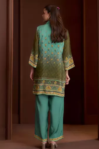 Rust embroidered crepe straight pant  co-ords