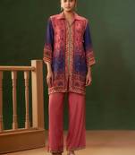 Green embroidered crepe straight pant  co-ords