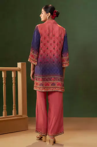 Green embroidered crepe straight pant  co-ords