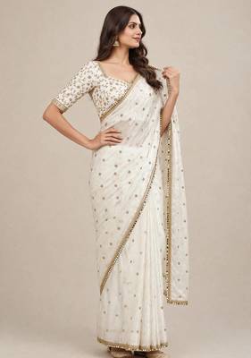 Elegant fandy satin designer saree with premium mirror lace border 4
