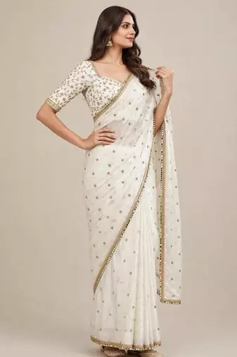Elegant fandy satin designer saree with premium mirror lace border