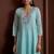 Blue embroidered chanderi silk anarkali pant  kurta set
