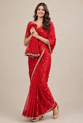 Premium fandy satin embroidered designer saree with mirror lace 2