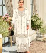 White chinon silk semi stitched wedding suits