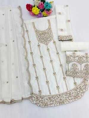 White chinon silk semi stitched wedding suits 2