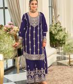 Blue chinon silk semi stitched wedding suits