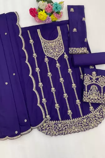 Blue chinon silk semi stitched wedding suits