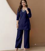 Navyblue stylish soft viscose silk kurta and pant casual wear co-ord set