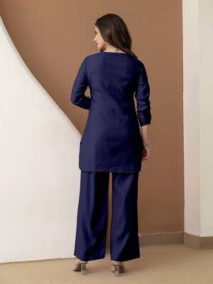 Navyblue stylish soft viscose silk kurta and pant casual wear co-ord set 2