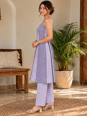 Lightpeach cotton sleeveless striped co-ord set for women 3