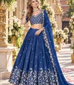 Orange Silk Blend Semi Stitced Lehenga Choli with Thread & Sequence Work