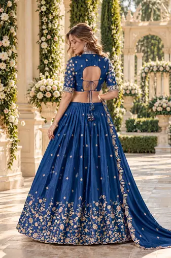 Orange Silk Blend Semi Stitced Lehenga Choli with Thread & Sequence Work
