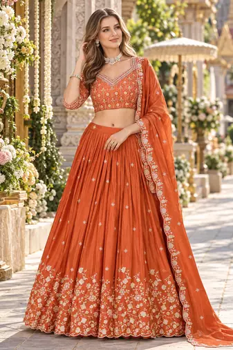 Royal Blue Silk Blend Semi Stitced Lehenga Choli with Thread & Sequence Work