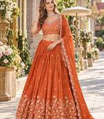 Royal Blue Silk Blend Semi Stitced Lehenga Choli with Thread & Sequence Work