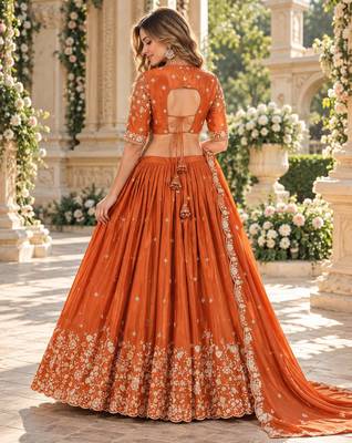 Royal Blue Silk Blend Semi Stitced Lehenga Choli with Thread & Sequence Work 3