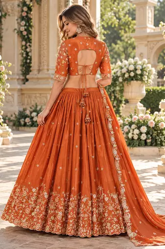 Royal Blue Silk Blend Semi Stitced Lehenga Choli with Thread & Sequence Work