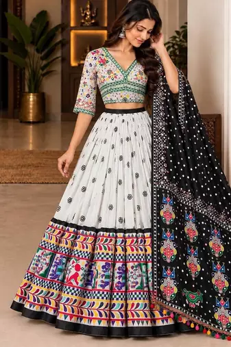 White Mirror Navratri Lehenga Choli With Dupatta