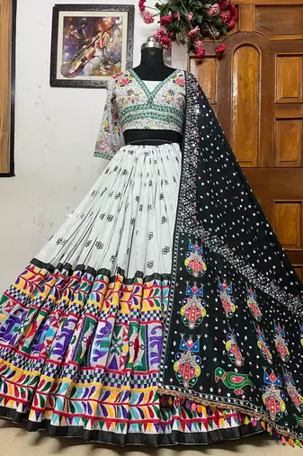 White Mirror Navratri Lehenga Choli With Dupatta