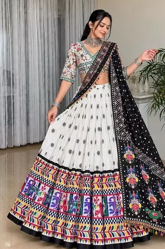White Mirror Navratri Lehenga Choli With Dupatta