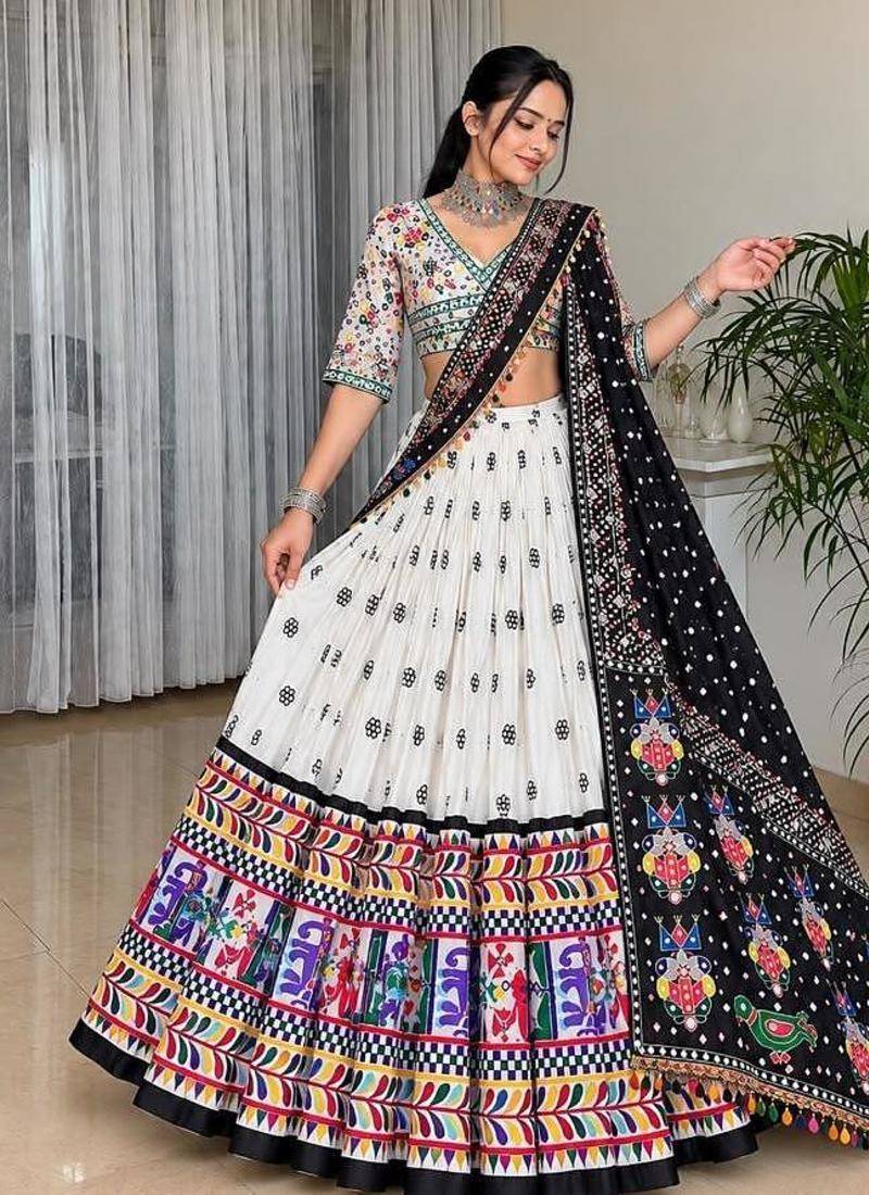 White Mirror Navratri Lehenga Choli With Dupatta