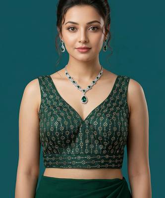 Bottle green embroidered traditional saree blouse 1