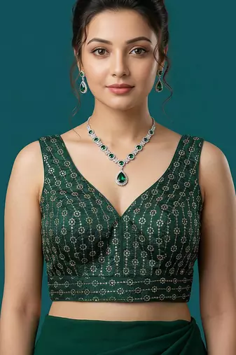 Bottle green embroidered traditional saree blouse