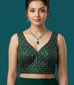 Bottle green embroidered traditional saree blouse