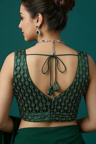 Bottle green embroidered traditional saree blouse