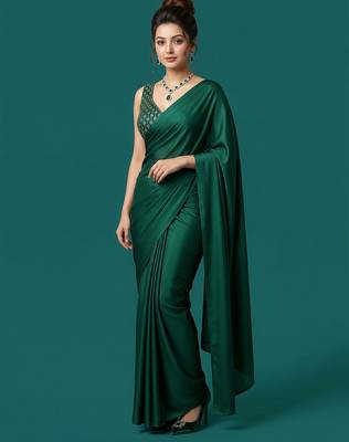 Bottle green embroidered traditional saree blouse 5
