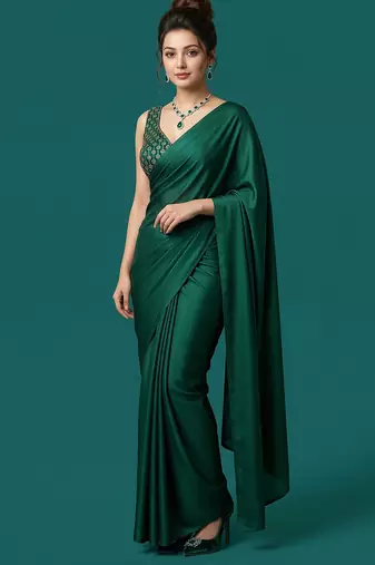 Bottle green embroidered traditional saree blouse
