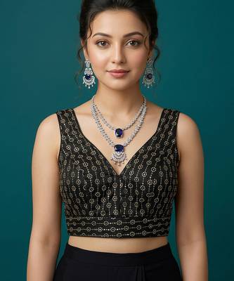 Black embroidered traditional saree blouse 1