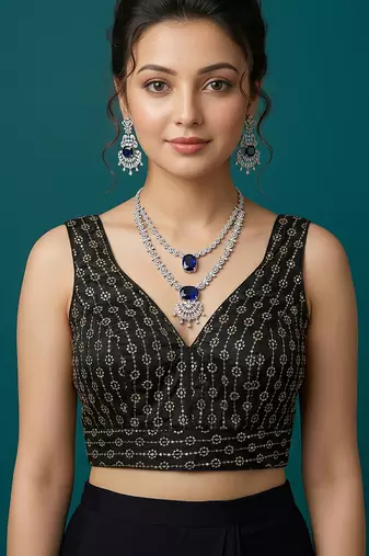Black embroidered traditional saree blouse